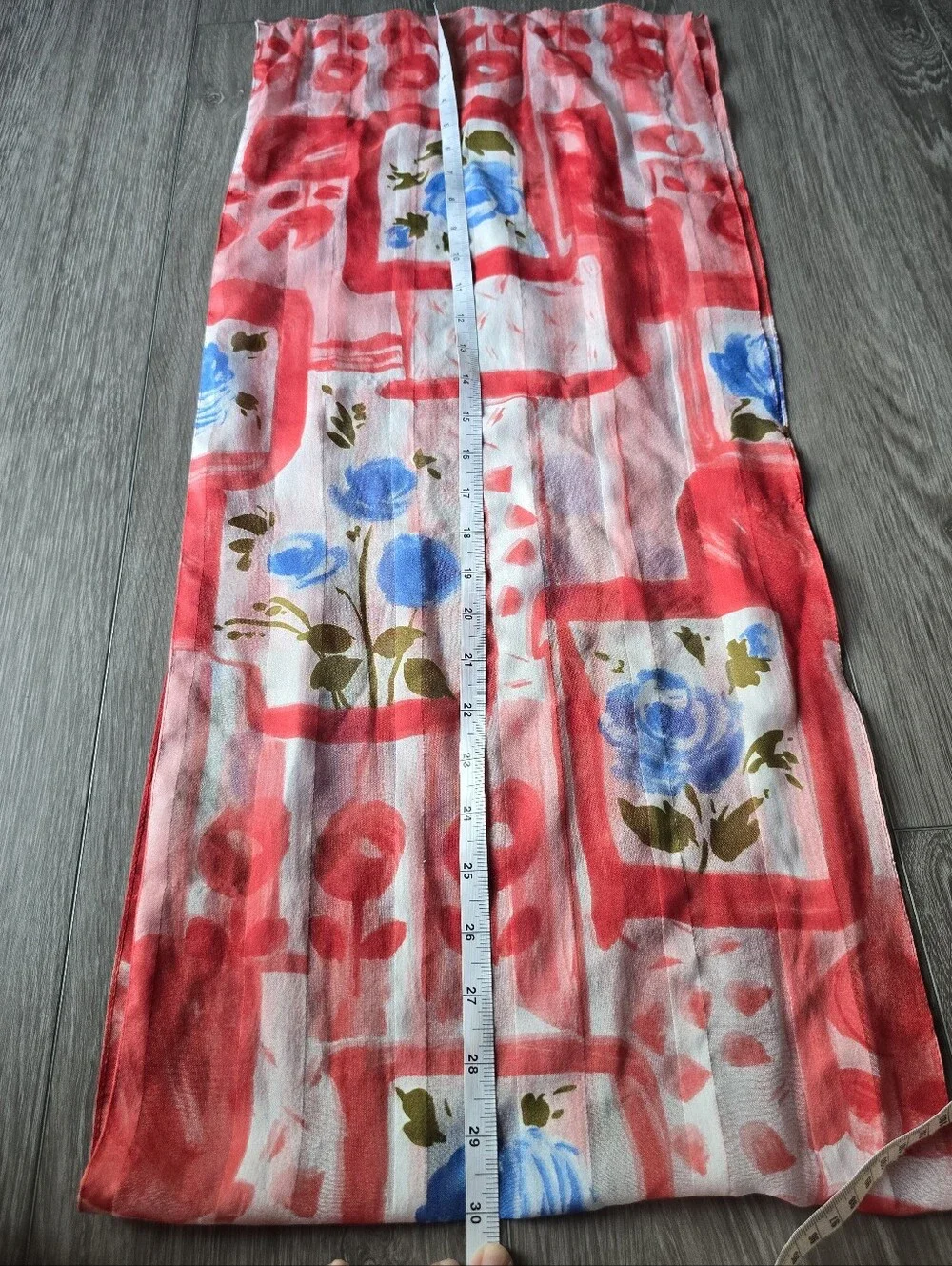 Sheer Chiffon Oblong Scarf Painterly Blue Rose Red Abstract Floral Wrap Long